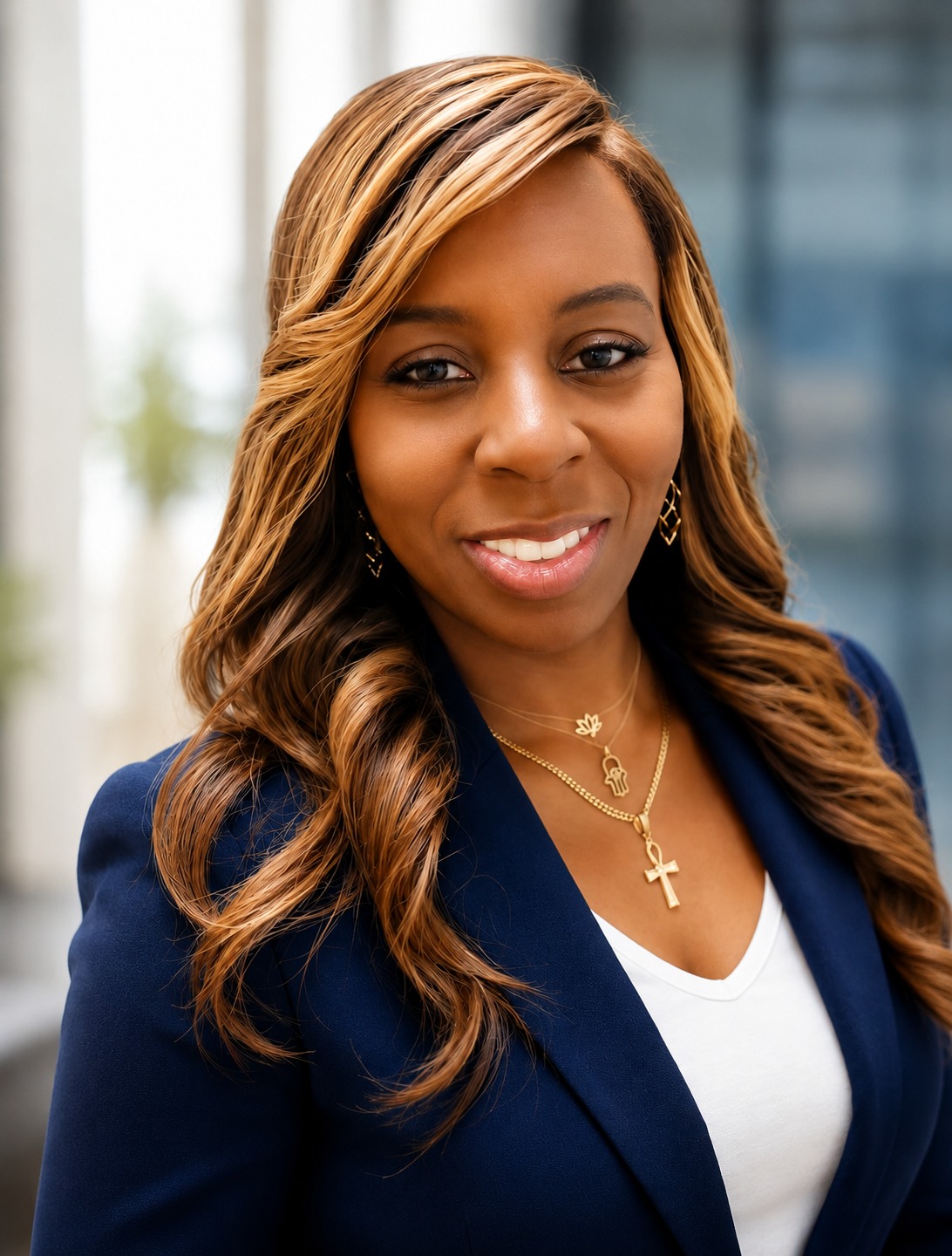Ashley McDonald in a navy blazer